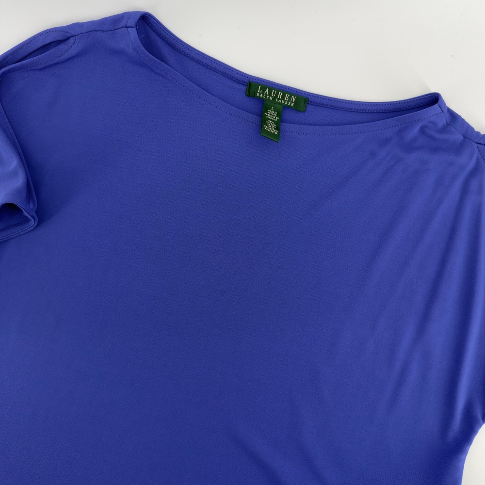 Lauren Ralph Lauren Womens Royal Blue Cold Shoulder Boat‎ Neck Jersey Top Large